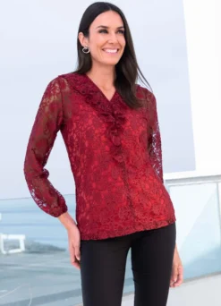 Spitzenshirt mit Volant-Besatz