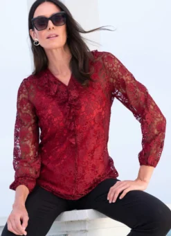 Spitzenshirt mit Volant-Besatz