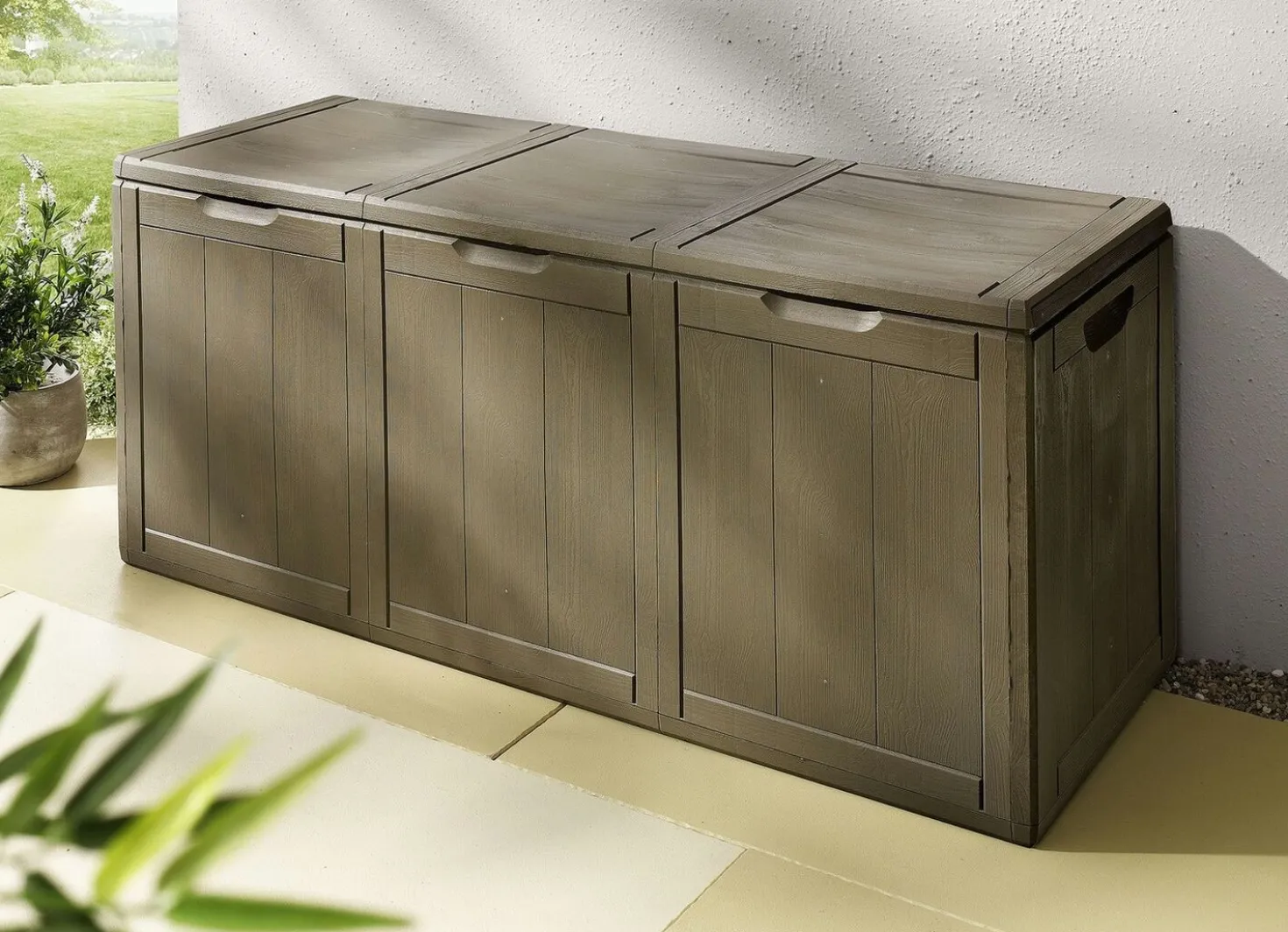 Spritzwasserbeständige Aufbewahrungsboxen in Holzoptik