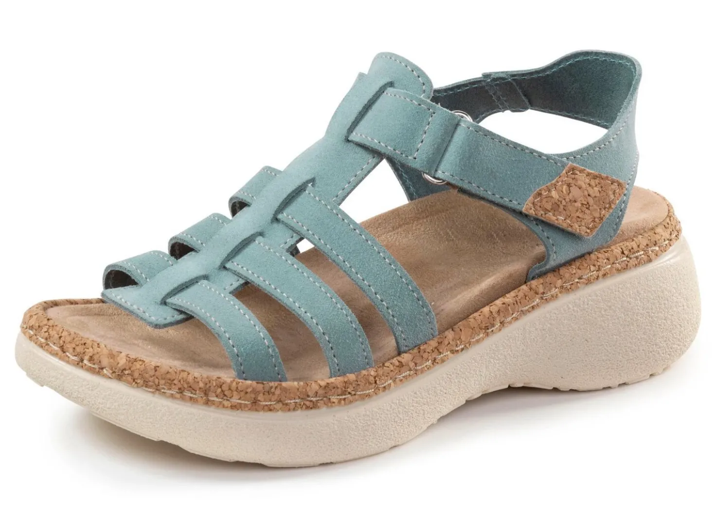 Stegspangen-Sandale mit Kork-Besätzen