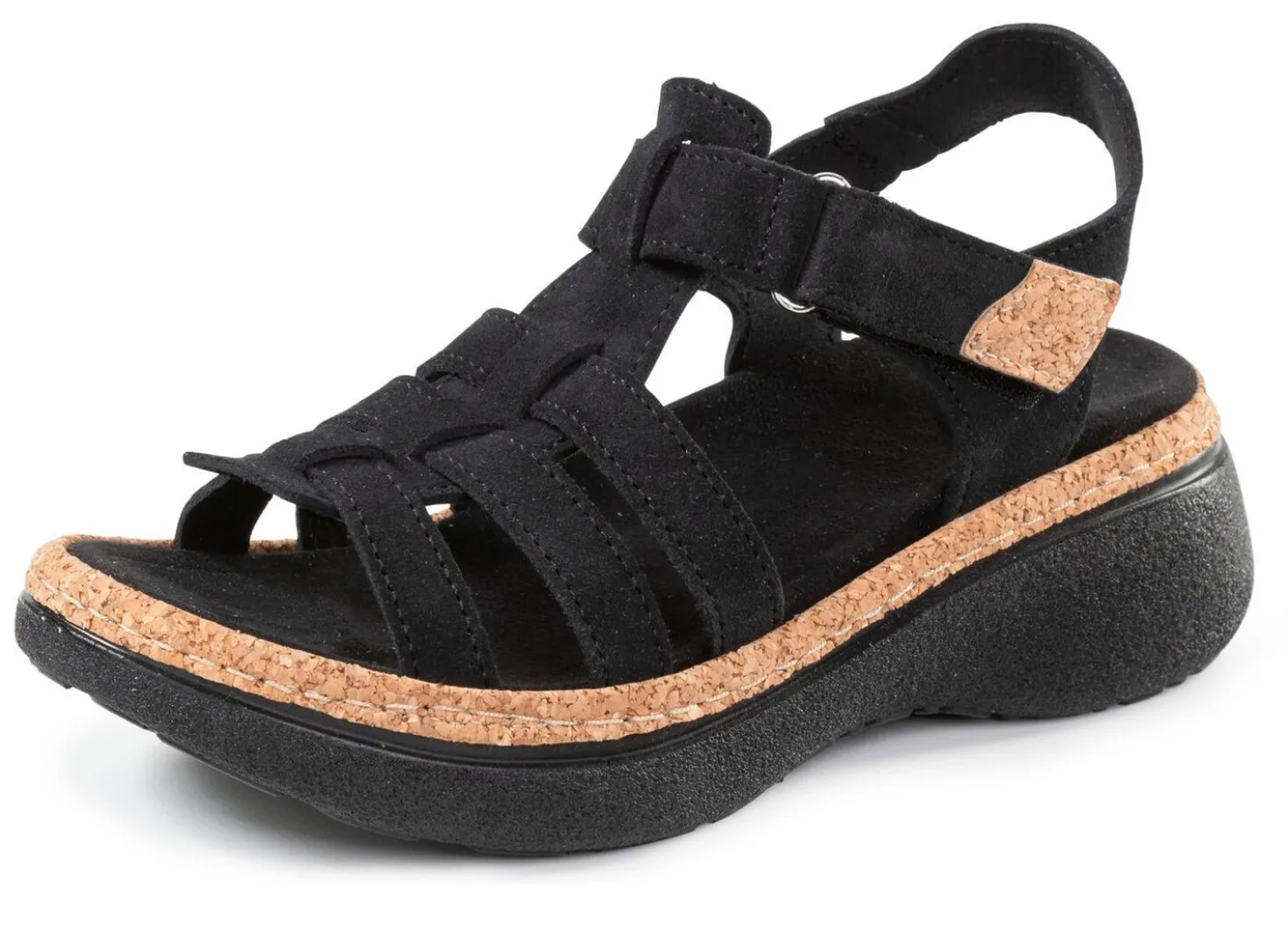 Stegspangen-Sandale mit Kork-Besätzen