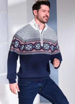 Stehkragenpullover mit Norwegermuster