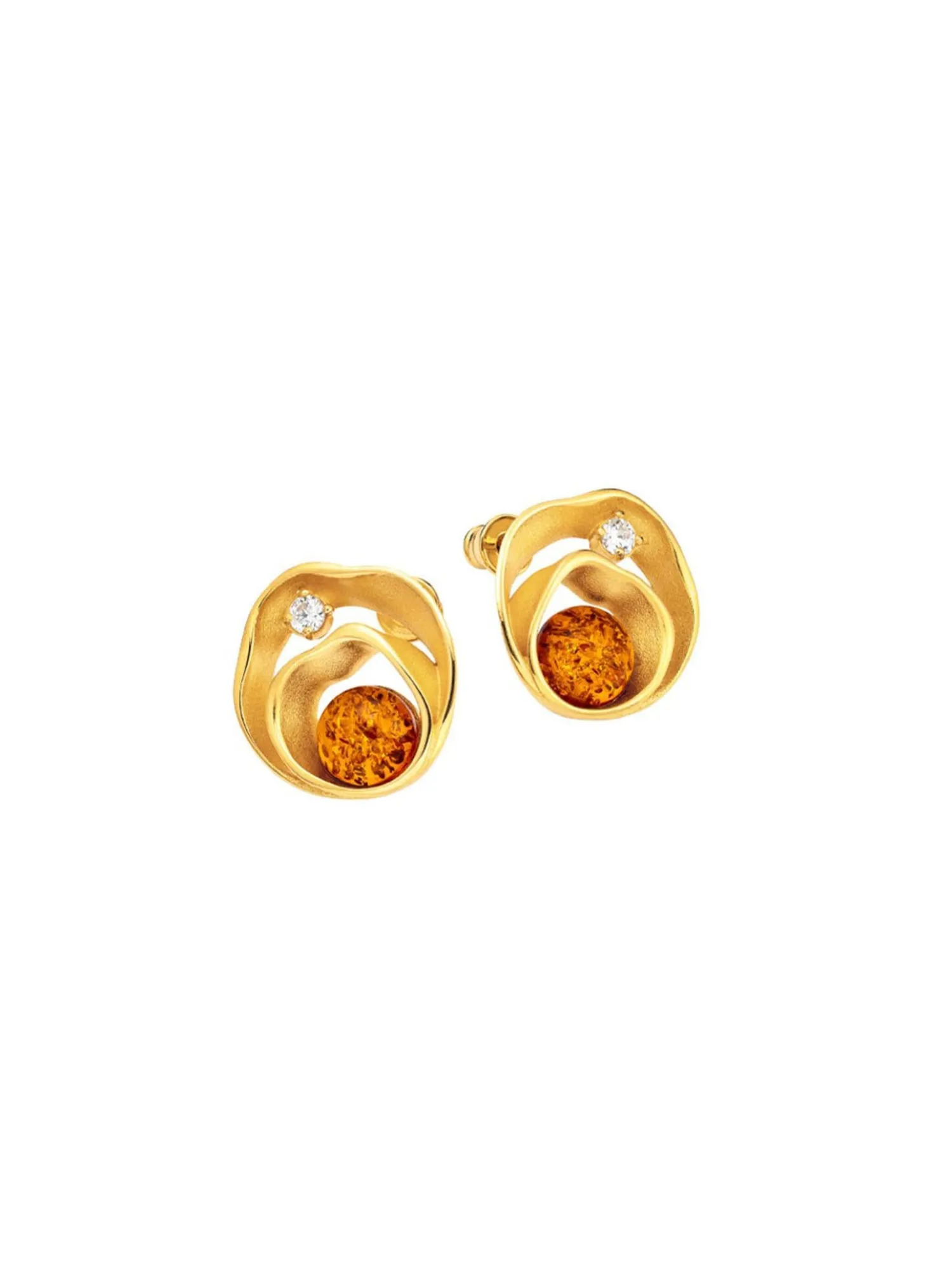 Strahlende Ohrstecker mit echt Bernstein und synth. Zirkonia
