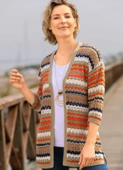 Strickjacke mit Ajourmuster in Streifenoptik