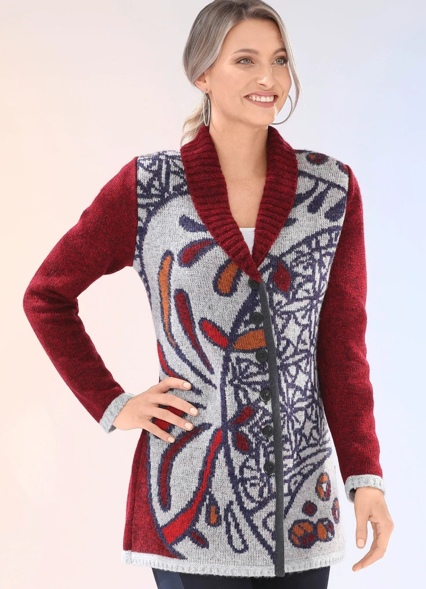 Strickjacke mit platziertem Jacquard-Dessin