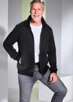 Sweatjacke mit Steh-Umlegekragen