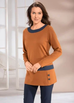 Sweatshirt mit Kontrastblende in 2 Farben