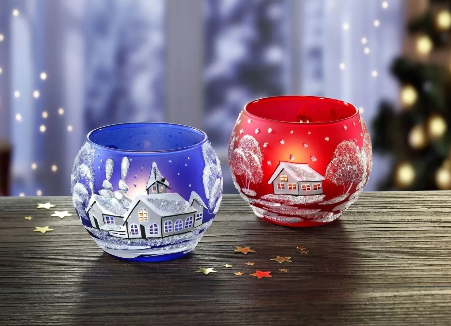 Teelichthalter aus Glas im 2er-Set