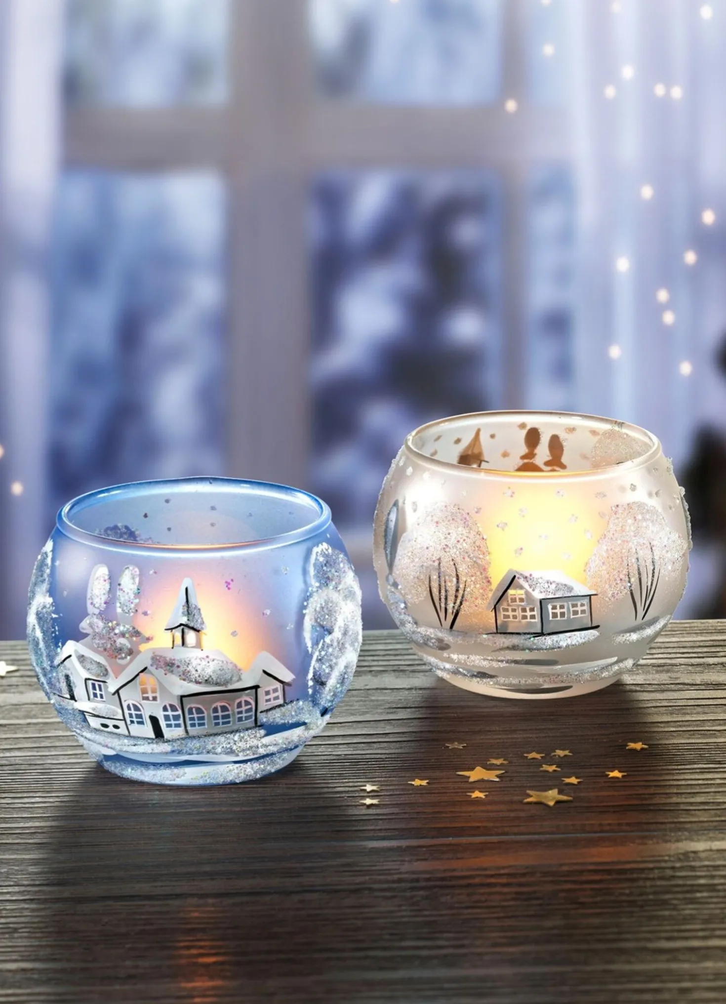 Teelichthalter aus Glas im 2er-Set