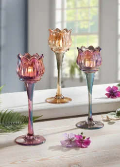 Teelichthalter, 3er-Set, aus Glas