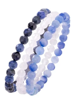3-teiliges Armbandset mit Aventurin, Bergkristall und Dumortierit