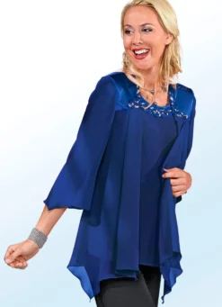 2-teiliges Blusen-Set mit glänzendem Satin-Besatz