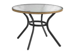Tisch mit Aluminium-Gestell und Glasplatte