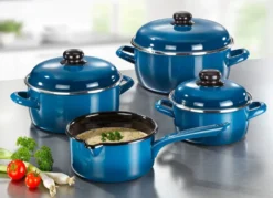 Topf-Set, 7-teilig, aus widerstandsfähigem Stahl-Emaille von GSW