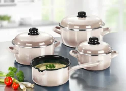 Topf-Set, 7-teilig, aus widerstandsfähigem Stahl-Emaille von GSW