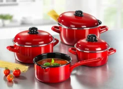 Topf-Set, 7-teilig, aus widerstandsfähigem Stahl-Emaille von GSW