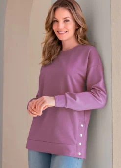 trendiges Sweatshirt mit seitlicher Druckknopfleiste