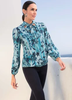 Tunika mit Floral- und Streifendessin