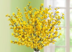 Täuschend echt aussehende Forsythienzweige, 5er-Set