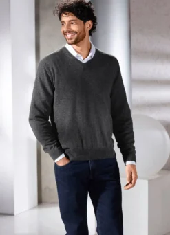 Unifarbener V-Pullover