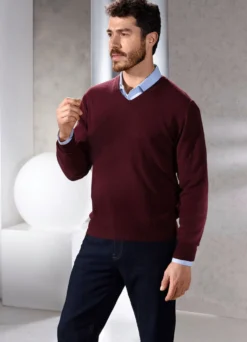 Unifarbener V-Pullover