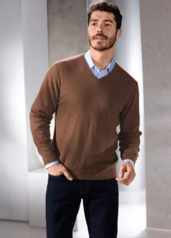 Unifarbener V-Pullover