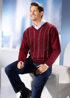 V-Pullover mit Strukturdessin