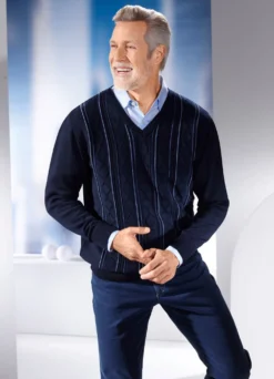 V-Pullover mit Strukturdessin