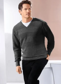 V-Pullover mit Strukturdessin