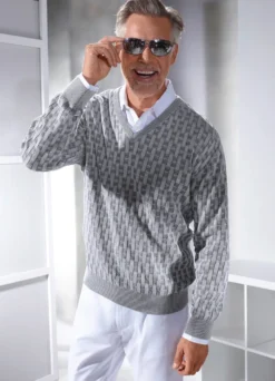 V-Pullover mit Strukturmuster