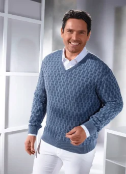 V-Pullover mit Strukturmuster