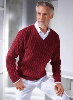 V-Pullover mit Strukturmuster