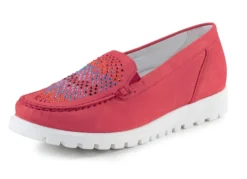 Waldläufer Mokassin-Slipper mit bunten Glitzersteinchen besetzt