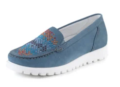 Waldläufer Mokassin-Slipper mit bunten Glitzersteinchen besetzt