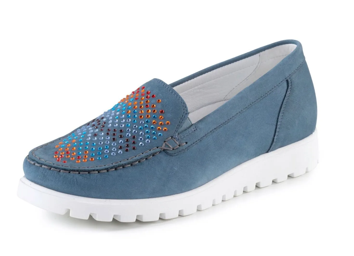 Waldläufer Mokassin-Slipper mit bunten Glitzersteinchen besetzt