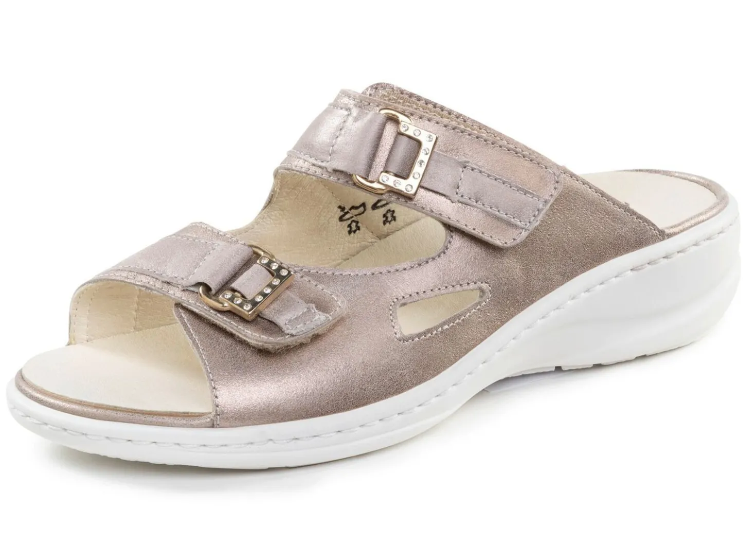 Waldläufer Pantolette mit Metallschmuck mit Glitzersteinchen