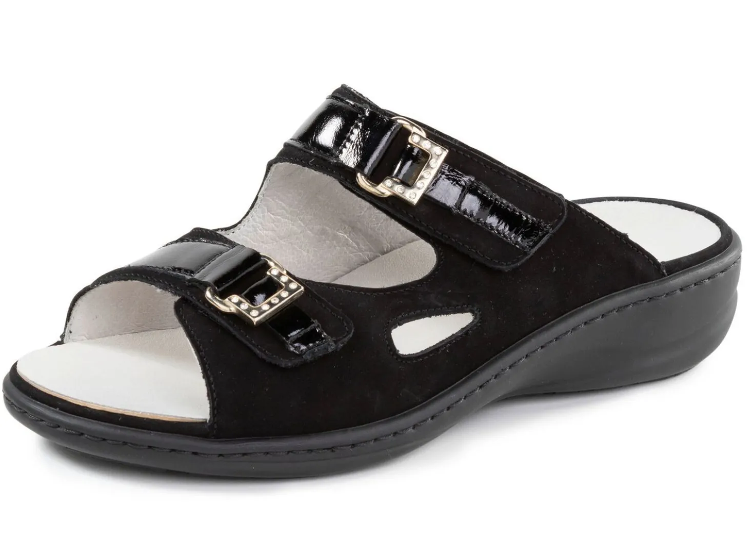 Waldläufer Pantolette mit Metallschmuck mit Glitzersteinchen