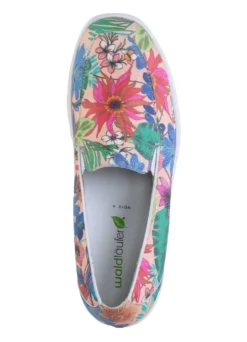 Waldläufer Slipper aus beschichtetem, floral bedrucktem Textilmaterial