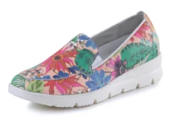 Waldläufer Slipper aus beschichtetem, floral bedrucktem Textilmaterial