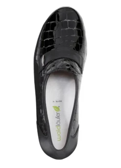 Waldläufer Slipper aus krokogeprägtem Lackleder und Nappaleder