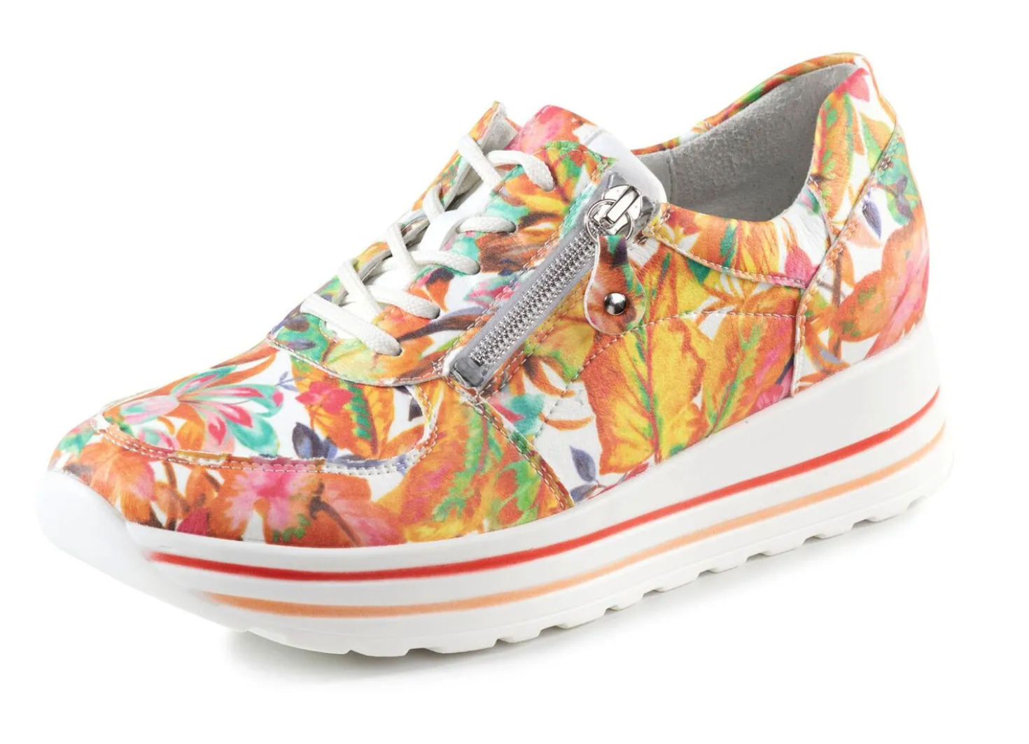 Waldläufer Sneaker aus beschichtetem, floral bedrucktem Textilmaterial