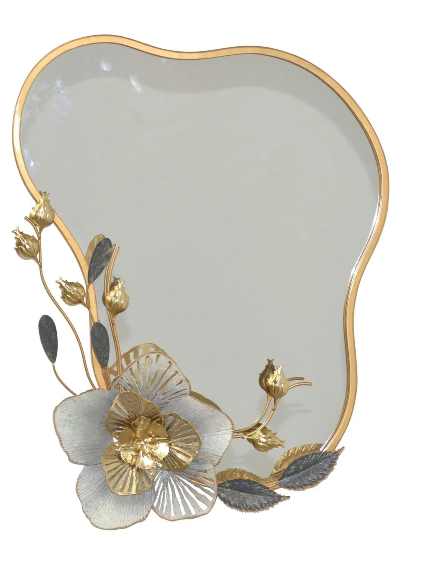 Wandspiegel mit Metall-Blumendekoration