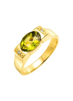 Zeitlos eleganter Damenring mit echt Peridot und 2 Diamanten